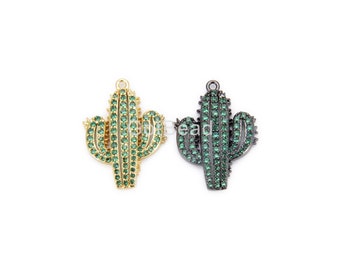 PRE-SELLING Cactus Emerald CZ Charm, Cactus Charm, Cactus Pendant, Cactus Necklace, Charm Bracelet, Cubic Zirconia, 25x18mm, CP897-A0120