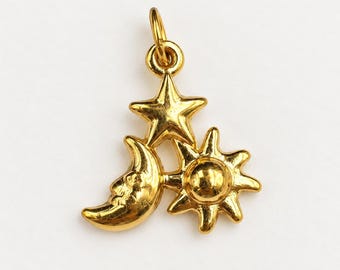 Stainless Steel Moon Star Sun Charm, Celestial Pendant, Astronomy Jewelry Finding, Night Sky Charm for DIY Necklace Making, SCP247