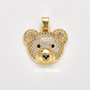 Ciondolo a forma di testa d'orso, ciondolo a forma di testa d'orso riempito d'oro, ciondolo per gioielli per bambini, ciondolo a forma di orso per collana, bracciale, fornitura di gioielli fai da te, CP1875