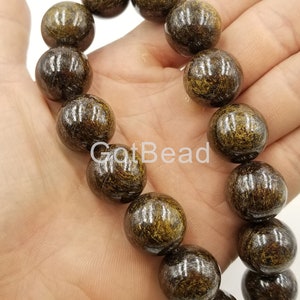 Cuentas de broncita naturales redondas y brillantes de alta calidad, hebra completa de 15,5 pulgadas, 18 mm, PRP058