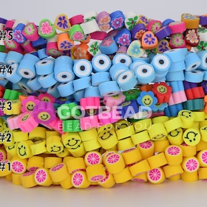 10mm Assorted Design Polymer Clay Beads, High Quality Polymer Clay Beads, Flower beads, Smiley Beads, Fruit Beads, Full Strand ORG154