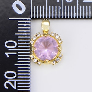 Ciondolo in zirconia cubica con ametista riempito in oro, solitario rotondo con zirconi cubici, fornitura per la creazione di gioielli, collana, bracciale, 15 x 10 mm, CP1531