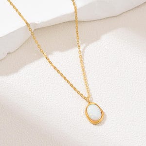 Gold Filled Oval Opal Pendant Necklace, Minimalist Stainless Steel Chain, Dainty Layering Jewelry, Everyday Gift for Her, Handmade, SNL044