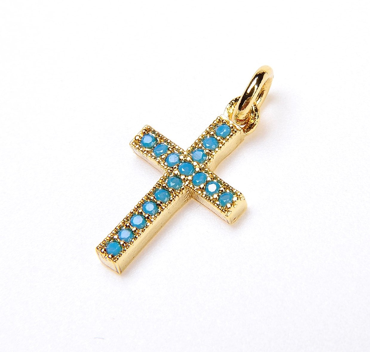 Turquoise CROSS Charm 18K Gold Micro Pave Turquoise Cubic Etsy