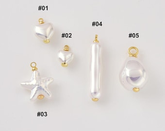 Gold Filled MOP Shell Charm Pendant, Heart Star Teardrop Stick Mother of Pearl Pendant for DIY Jewelry Necklace Bracelet, Lot032