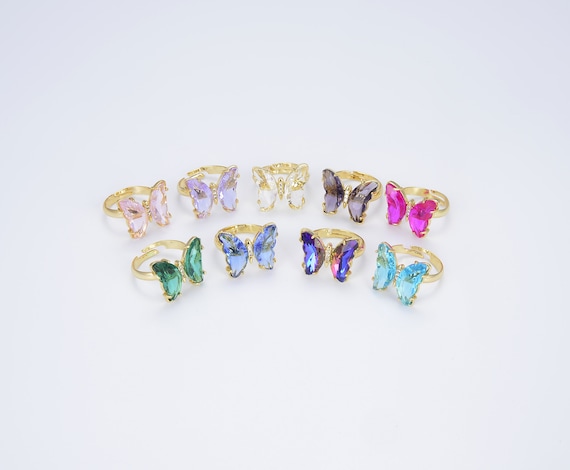 tiny butterfly ring mau_Jewelry12～14号 Buy 18K Gold Butterfly Ring Adjustable Ring Colorful Red Pink