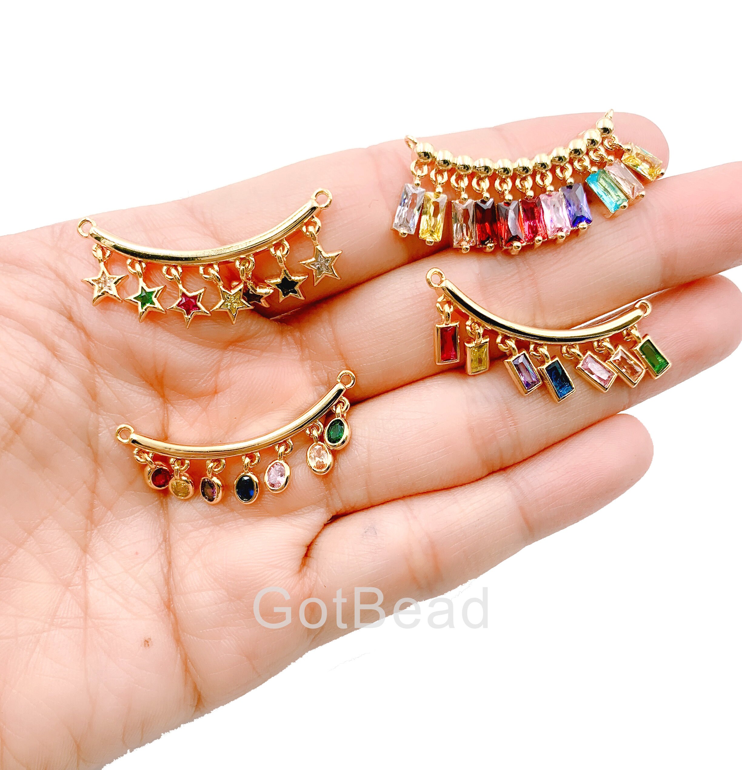 Assorted Colored CZ 11/7 Dangle Connector, 18K Gold Rectangle Link