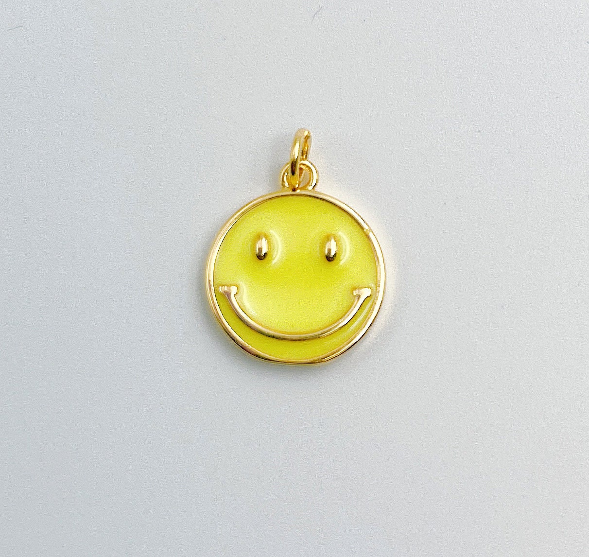 smile♡ 1pc Enamel Happy Charm, 18K Gold SMLY Face Charms, Green