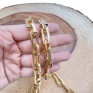 Stainless Steel Rectangular Flat Paper Clip Chain by Foot, Gold Filled Paperclip Chain by Yard, Gold Over Stainless Steel, 20x10mm, CH328