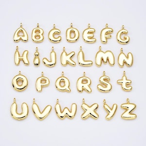 Ciondolo con iniziale a palloncino dell'alfabeto riempito in oro, ciondolo con lettera gonfia, stile carattere a bolle, fornitura per la creazione di gioielli, collana 18 x 12 mm, CP2064