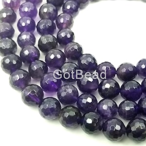 AAA Finest Natural Amethyst Faceted 6mm 8mm 10mm Round Beads Micro Faceted Genuine Real Purple Amethyst Gemstone Beads 15.5&quot; Strand, GRN227