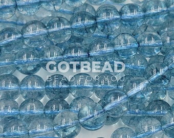 Blue Topaz Beads, 6mm, 8mm, 10mm, Grade AAA Natural Blue Topaz Quartz Gemstone, Full Strand Smooth Round Loose Beads, 16&quot; GRN306