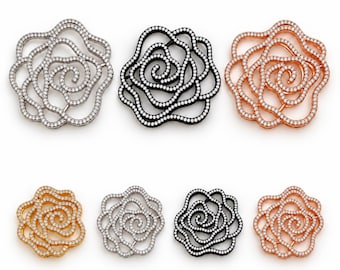 Gold Filled Rose Flower Bead, Pave CZ Floral Bead, Flower Jewelry Making Supply, Spacer Bead for Bracelet Necklace, Lot049