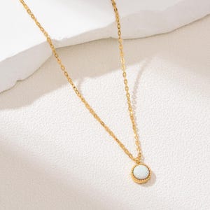 Gold Filled Round Opal Pendant Necklace, Minimalist Stainless Steel Chain, Dainty Layering Jewelry, Everyday Gift for Her, Handmade, SNL045