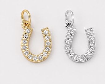 Gold Filled Pave CZ Horseshoe Charm, Crystal Horseshoe Pendant, Lucky Horseshoe Jewelry Making Supply, Necklace Charm, CP1314