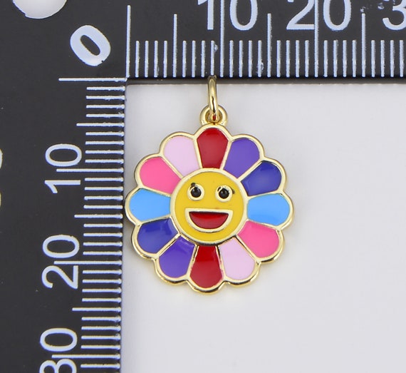 Flower SMLY Face Charm, Colorful Rainbow Enamel Daisy Flower Shape