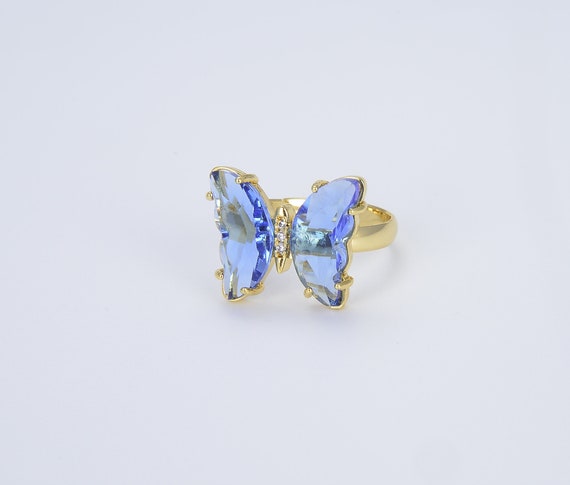 Buy 18K Gold Butterfly Ring Adjustable Ring Colorful Red Pink