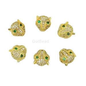 14K Gold  Panther Bead - CZ Micro Pave Panther Beads, Cubic Zirconia ,BLACK PANTHER , Animal Bead ,Cat Pendant, 11x11mm|BD800