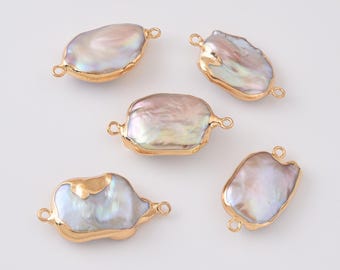 Dije conector de perla real chapada en oro, colgante de perla de agua dulce natural irregular para hacer collares, pulseras y joyas, CN494