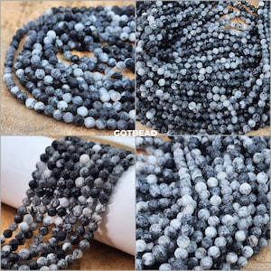 Black Rutilated Rutile Quartz Faceted Round Beads 5mm High Quality Black White Quartz Semi Precious Gemstone 15.5&quot; Strand, PRP836