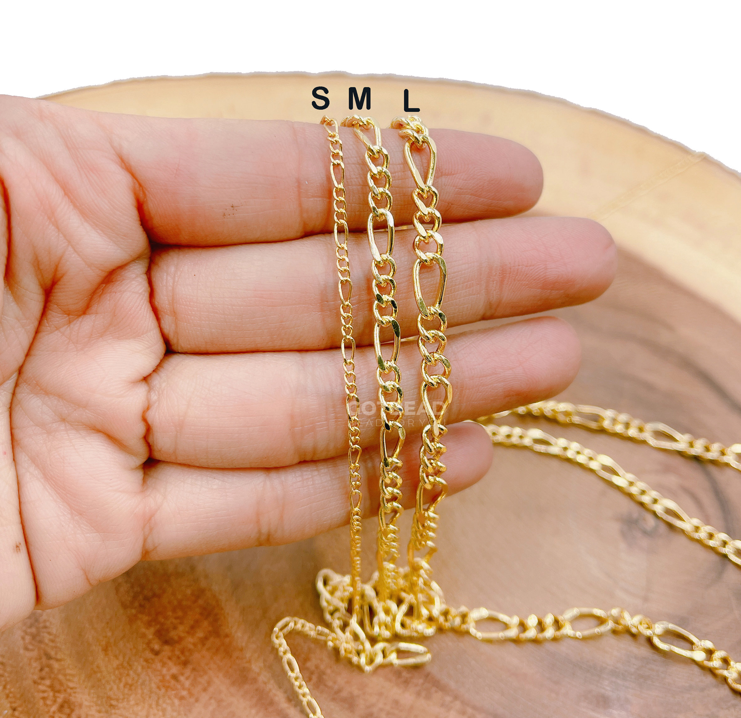 18Kゴールドフィガロチェーン、ゴールドケーブルフィガロチェーン（1