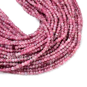 AAA Micro Faceted Natural Pink Tourmaline Faceted 4x4mm Round Beads Diamond Cut Natural Gemstone Beads PRP466
