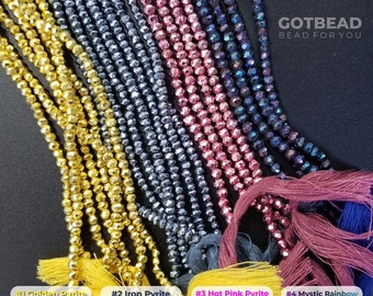 Faceted Natural Golden, Iron, Hot Pink and Mystic Rainbow Pyrite Faceted Gemstone Beads 4x3mm Diamond Cut Gemstones 15.5" Strand GRN260
