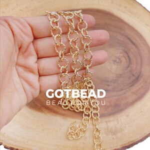Gold Filled Fancy Rolo Chain by Yard, Rope Cable Chain, Wholesale bulk Roll Chain for Jewelry Making, Width 10mm, CH284