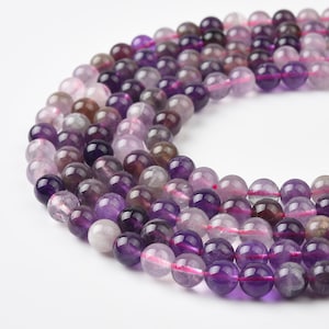 Super 7 Crystal Element Natural Phantom Amethyst Cacoxenite Gemstone Round Beads 4mm 6mm 8mm Powerful Healing Stone Rock 15.5&quot; Strand GRN585