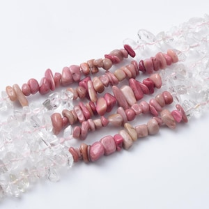 Natural Rhodochrosite Clear Crystal Gemstone Chip Beads, Crystal Chip Beads, Irregular DIY Beads, For Jewelry Making, 15.5&quot; Strand, GRN547