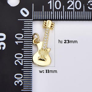Gold Filled Rock n Roll Tiny Guitar Pendant CZ Micro Pave Charm Musician Guitarist Jewelry Making Supply Necklace Bracelet 24x13mm, CP1923