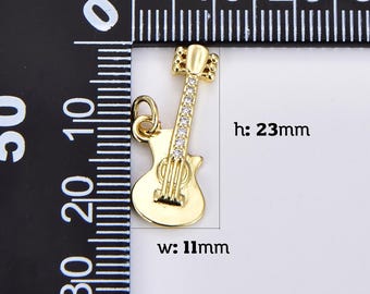 Gold Filled Rock n Roll Tiny Guitar Pendant CZ Micro Pave Charm Musician Guitarist Jewelry Making Supply Necklace Bracelet 24x13mm, CP1923