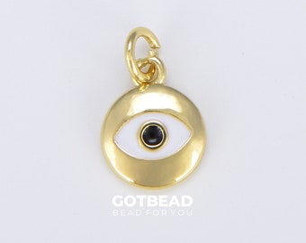 Dainty White Enamel Evil Eye Charm 18K Gold Filled  Evil Eye Pendant for Necklace Bracelet Earring Charm Jewelry Supply, 15x10mm, CP1475