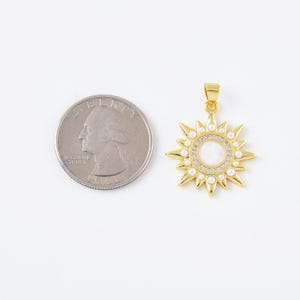 Dainty Sun Burst Charm, Gold Filled Shell Pearl Sun Pendant, CZ Celestial Sun Pendant for Necklace Bracelet Jewelry Making Supply, CP2113