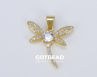 Dainty Gold Dragonfly Charm, 18K Gold Filled Dragonfly Insect Pendant for Necklace Bracelet Jewelry Making Supplies, 23x20mm, CP1562