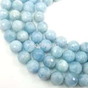 Natural Blue Aquamarine Round Beads AA Grade Translucent Genuine Natural Blue Aquamarine Gemstone Birthstone 15.5&quot; ,10/12/14mm,OLD-GRN108