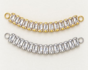Gold Filled Baguette CZ Connector, Crystal Link Connector, Pave Cubic Zirconia Bracelet Link, Curved Jewelry Connector, CN432