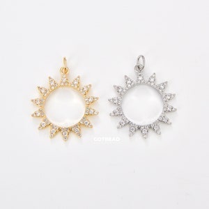 Sun CZ Micro Pave Charm Pendant, Sun Charm, Minimalist Charm, Sun Charm, Sun Pendant, Cubic Zirconia, Charm, 26x21mm, CP1085