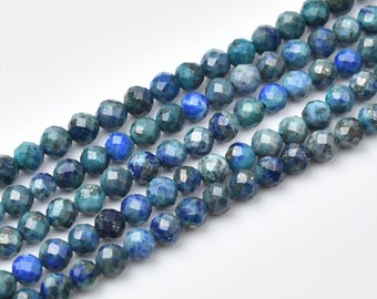 Azurite Malachite Faceted Round Beads 4mm 3mm Natural Blue Green Gemstone Full Strand Jewelry Supply PRP1253