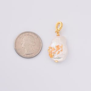 Gold Filled Baroque Pearl Pendant with Gold Flakes, Irregular Freshwater Pearl Charm for DIY Jewelry, Necklace Making, Gift for Her, CP2240