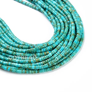 Natural Turquoise Heishi Bead, Blue Hubei Turquoise, Large Heishi, Rough Cut Turquoise, Southwest Turquoise, 4x2.5mm PRP425