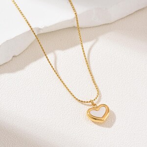 Gold Filled White Enamel Open Heart Necklace, Dainty Minimalist Chain, Stainless Steel Jewelry, Romantic Gift for Her, Layering, SNL023