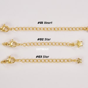 Gold Filled Chain Extender for Necklace Bracelet Supply Component Findings Extenders Lobster Claw Clasps with Heart & Star Charm, CL521