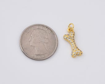 Gold Filled Bone Charm Pendant, Dainty Micro Pave CZ Dog Bone Charm for Necklace Bracelet Jewelry Making Suppy, Pet Lover Gift, CP161