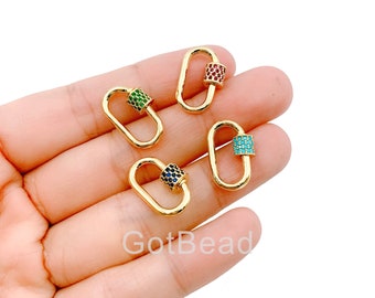 Oval Shape Colored CZ Micro Pave Carabiner Screw Clasp, Oval Clasp, Screw Clasp, Carabiner Clasp, Cubic Zirconia, 18x12mm, CL413-A709