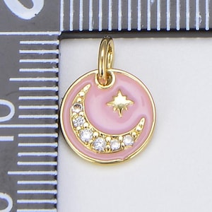Ciondolo celeste in smalto rosa riempito d'oro con stella a forma di mezzaluna, per la creazione di gioielli, collana, bracciale, 14 x 10 mm, CP1536