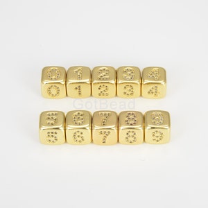 Gold CZ Number Beads, Cube Number Charms, Square Beads, Micro Pave Number Beads 18K Gold   Beads for Personalize Jewelry 0-9, BD086