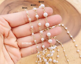 14K gouden witte parelketting, parelrozenkransketting, bulkketting, rondelle glaskralen, kralenketting, kettingketting, CH155