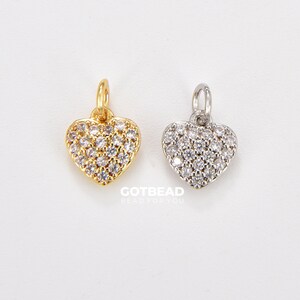 Dainty 18K Gold Filled  Heart Charm, CZ Micro Pave Heart Charm for Necklace Bracelet Earring Charm Component Supply, 7x11mm, CP1443