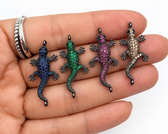 Lizard CZ Connector, Colorful Rhinestone Lizard Link Charm for Bracelet Necklace DIY Jewelry Making, Reptile Jewelry Supply, CN526